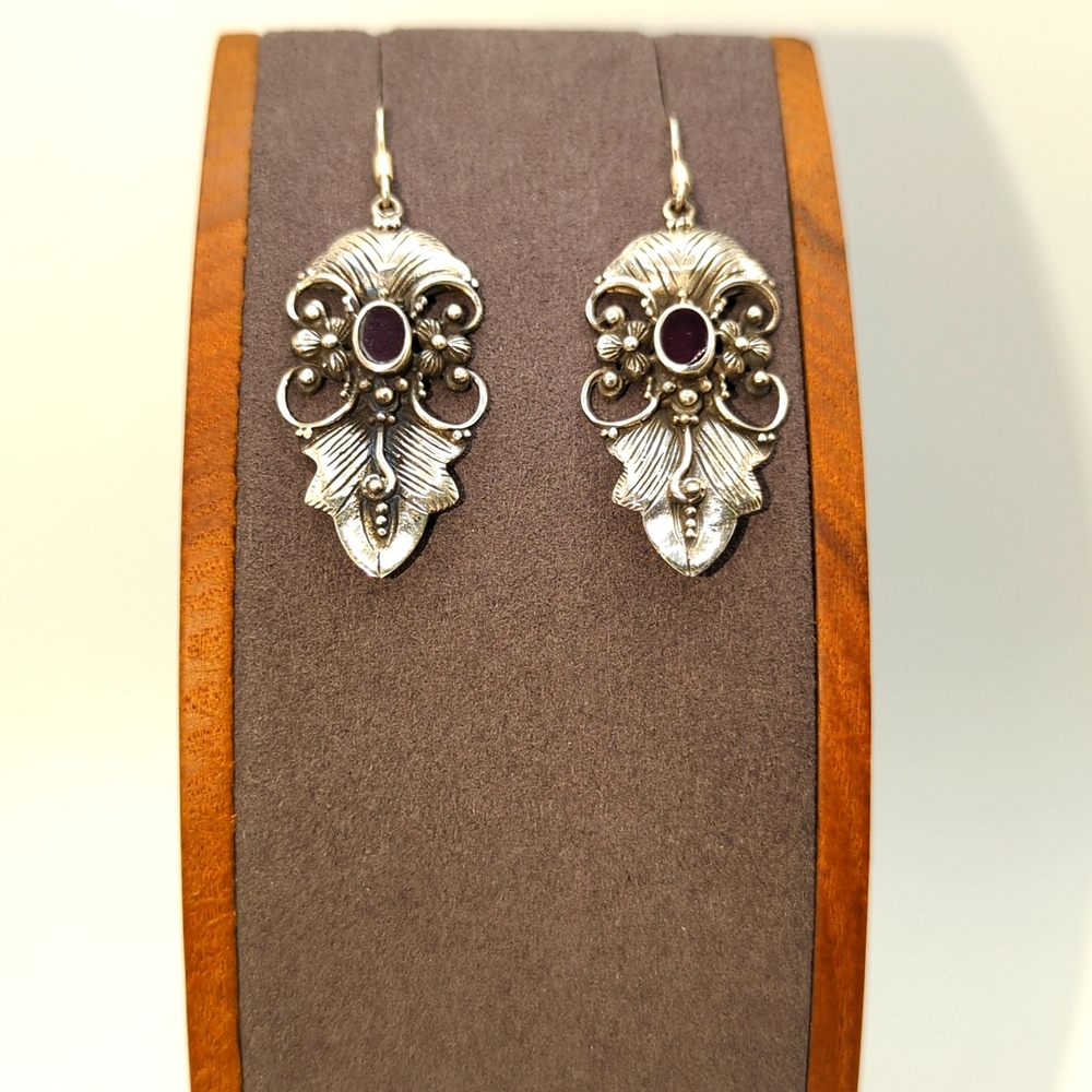 925 Antiqued Sterling Silver & Ruby Earrings NWOT